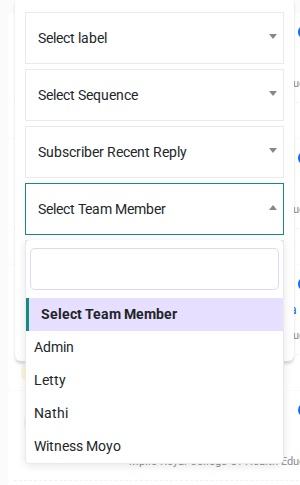 Team Member filter showing agent list