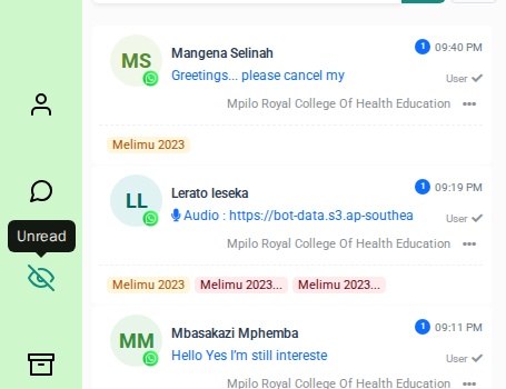 Unread view unread messages wali conversations dikha raha hai