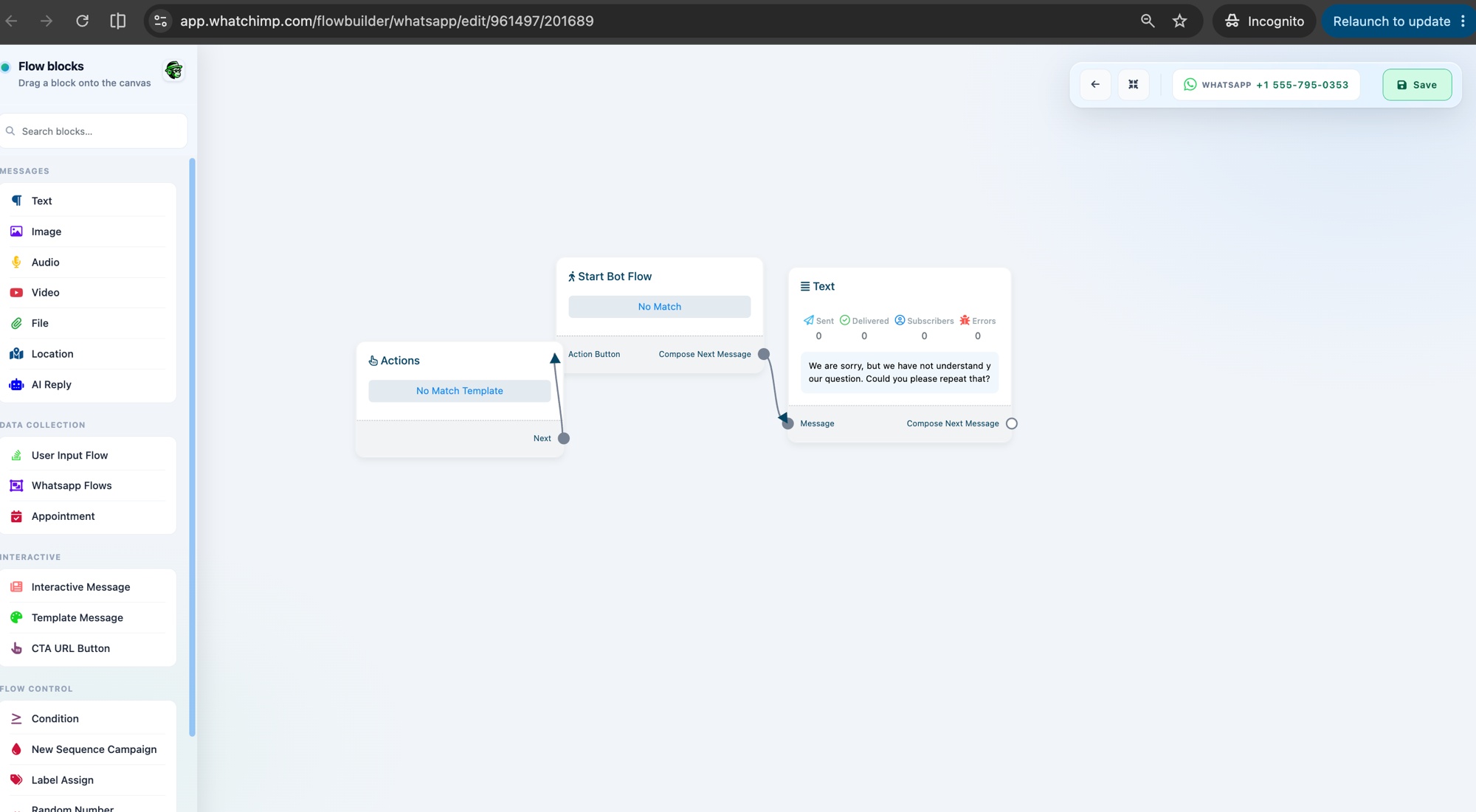 The No Match flow in the Visual Flow Builder