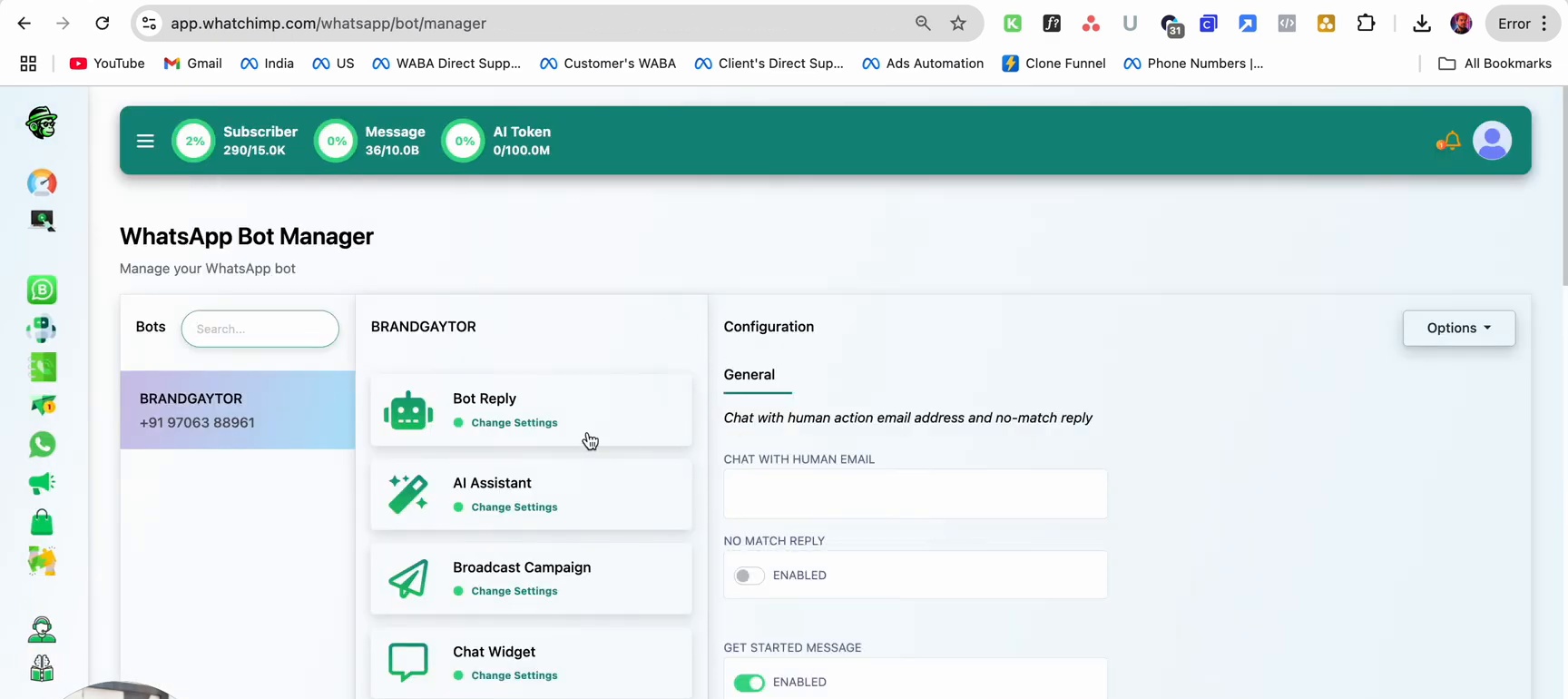 Bot Manager page