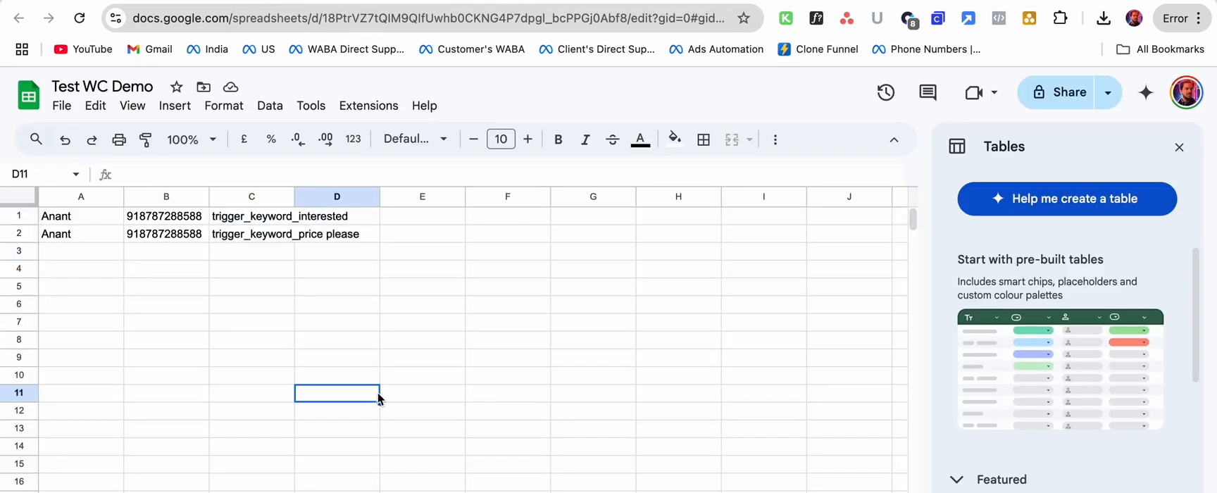 Google Sheet with subscriber data