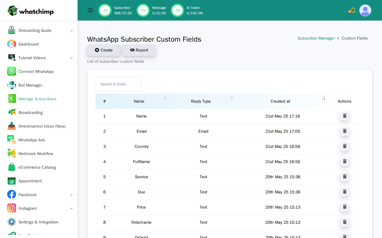 Custom Fields Page