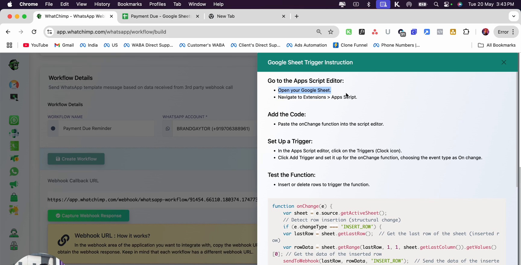 Workflow with trigger instructions
