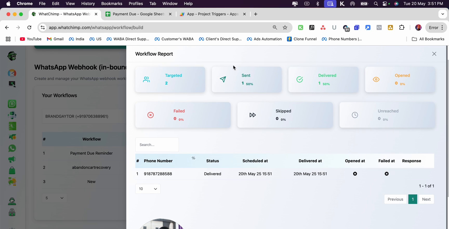 Webhook report showing delivery