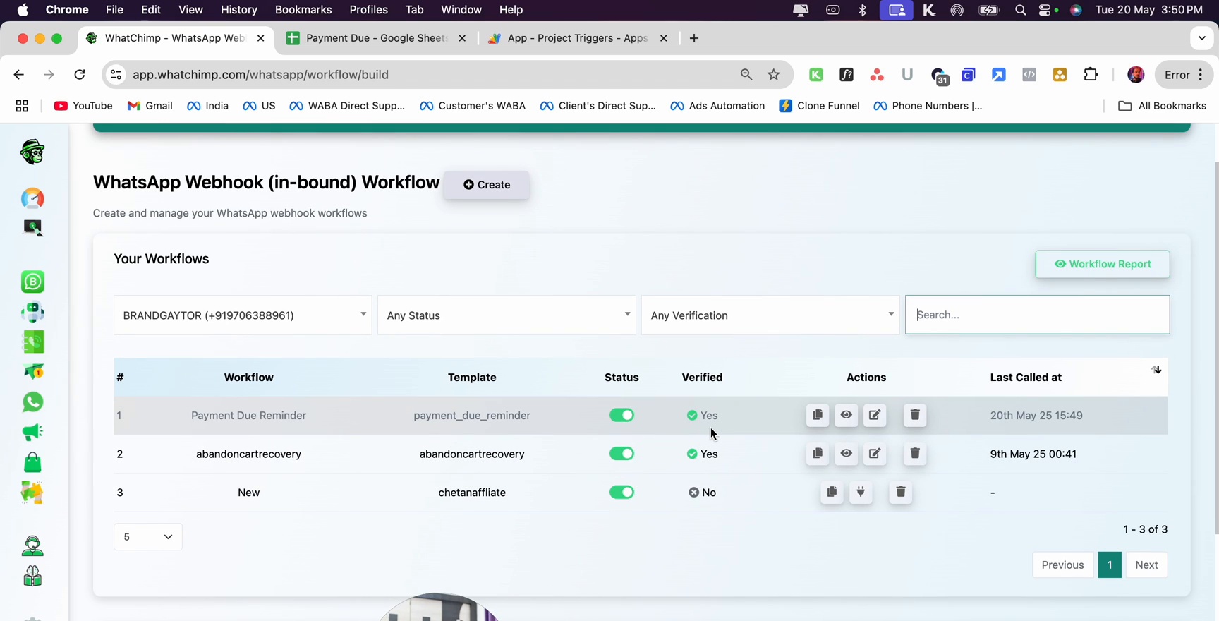 Workflows list