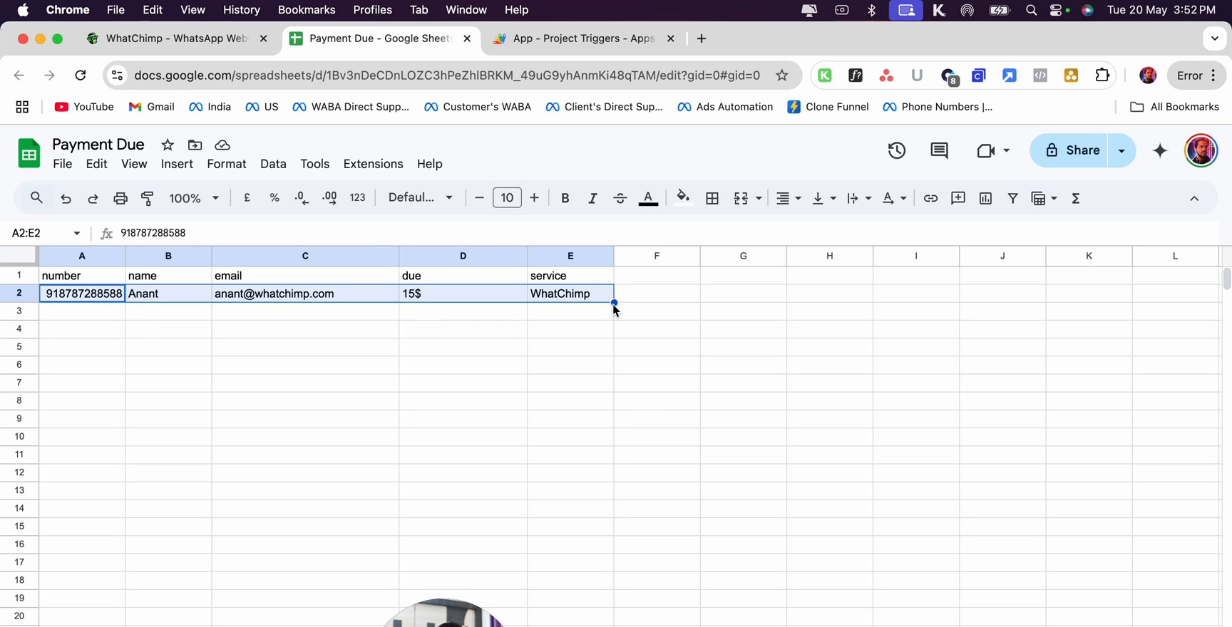 Google Sheet with test data