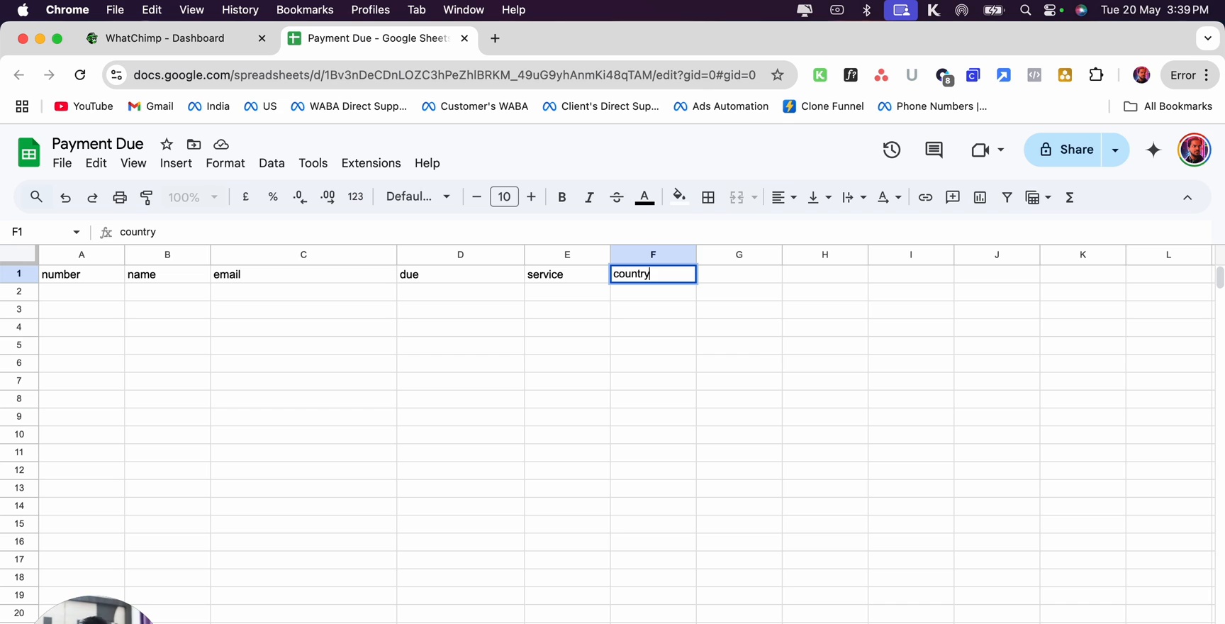 Google Sheet with payment data