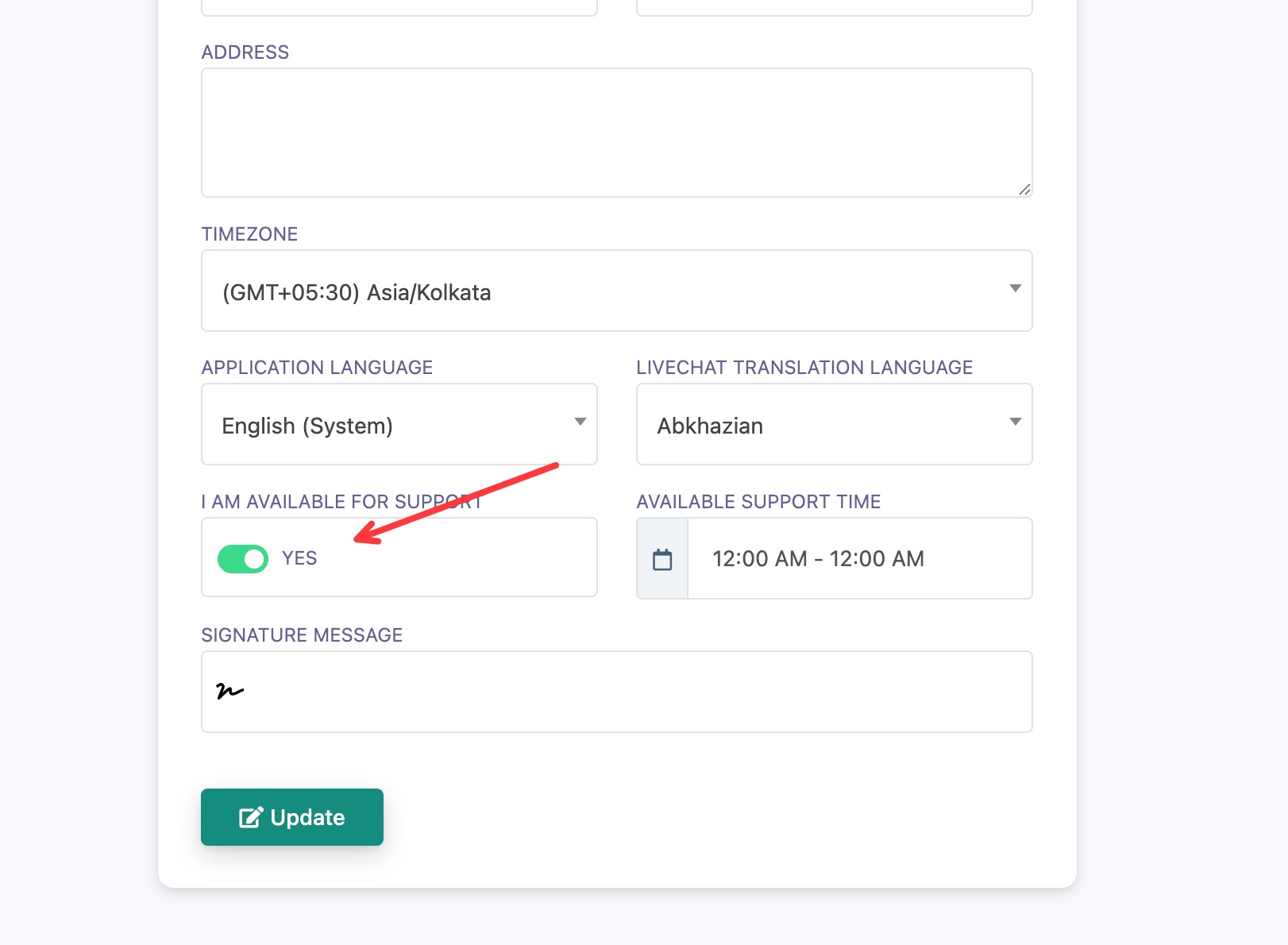زر I am available for support