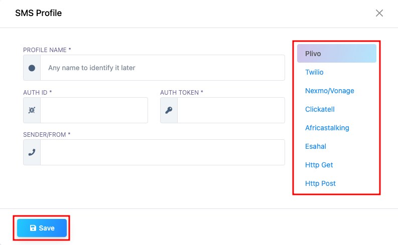 New SMS Profile form in WhatChimp