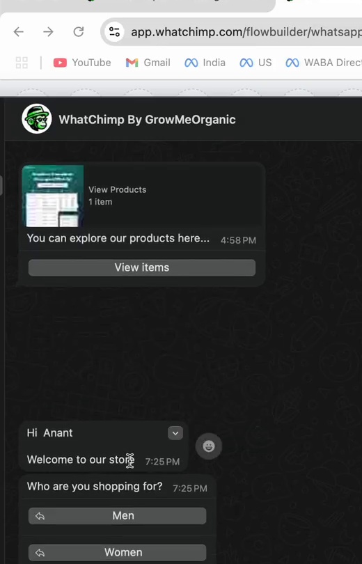 Live demo — customer interaction in WhatsApp
