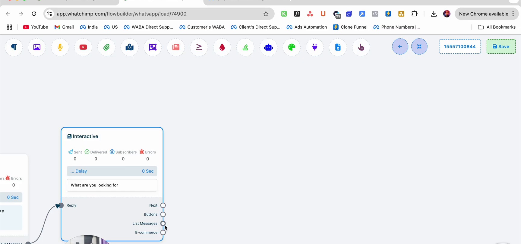 Interactive message with category buttons