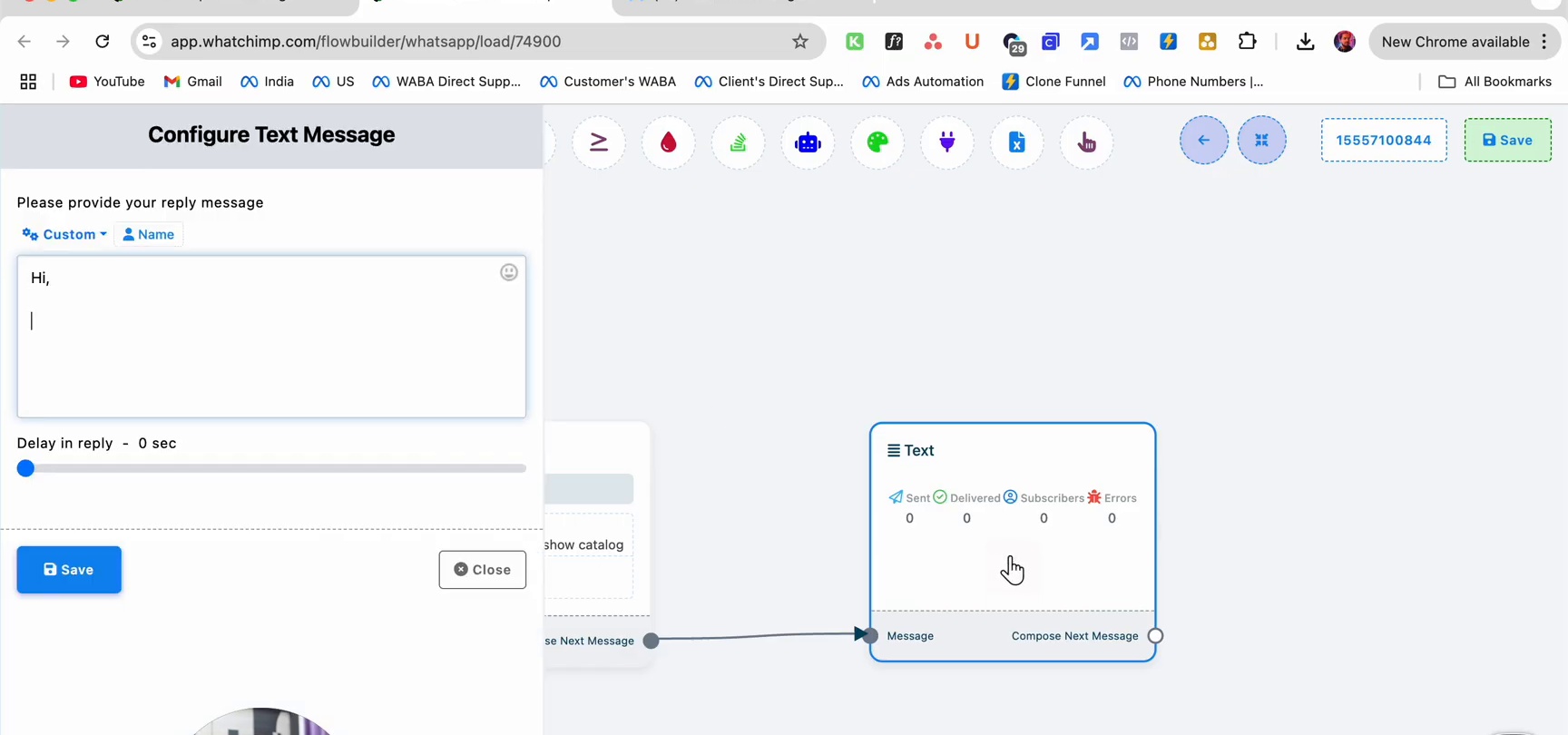 Welcome message node in flow builder