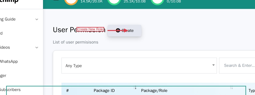The User Permission page listing roles