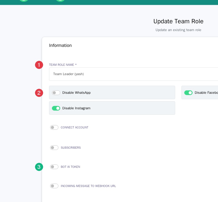 The role edit page showing the role name and platform access toggles