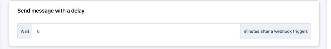 Delay setting — wait N minutes after webhook triggers before sending