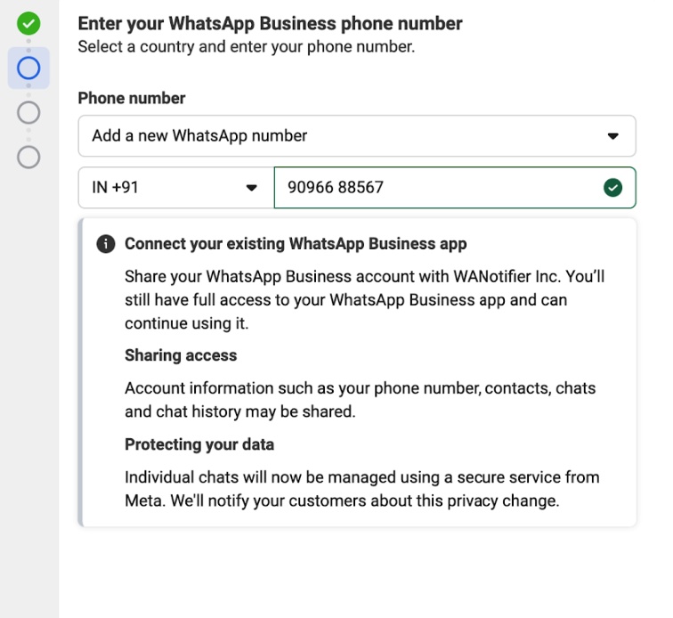 Enter your Business App phone number and confirm the co-existence connection