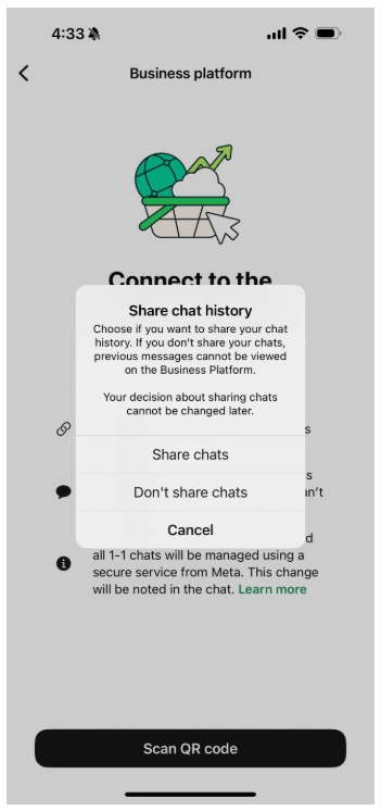 Choose whether to share your chat history with WhatChimp