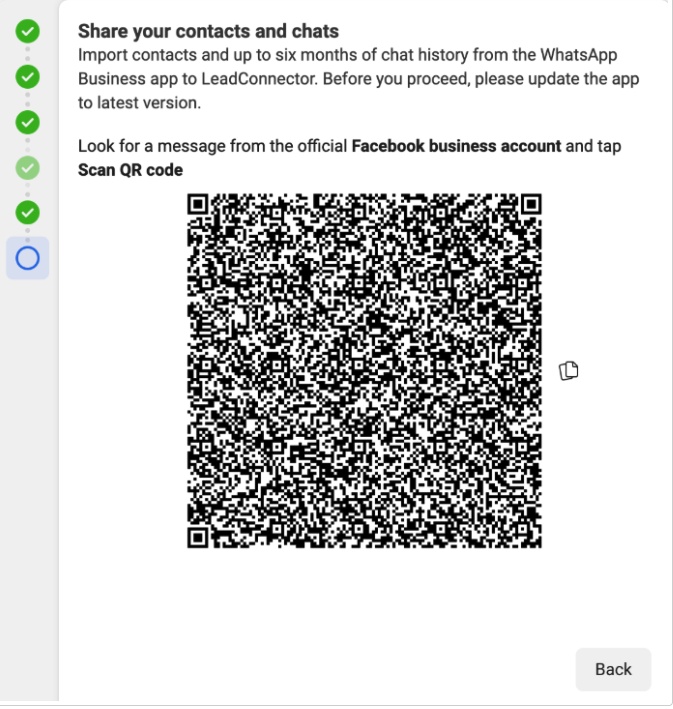 Scan the QR code from your WhatsApp Business App to link the platforms